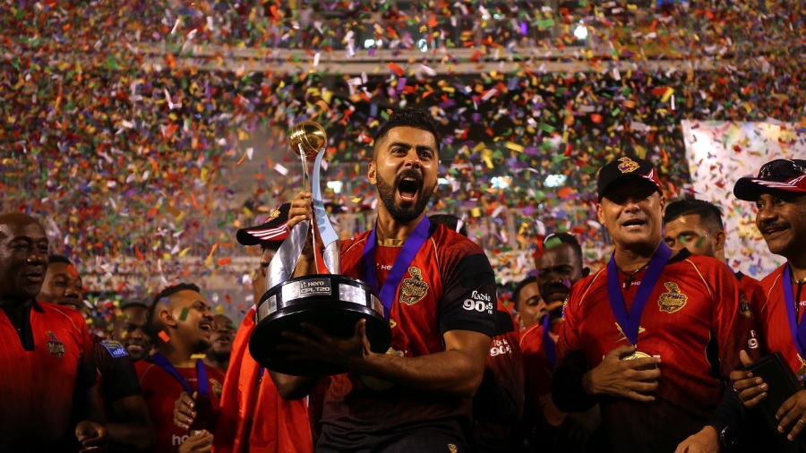 Ali Khan with the CPL trophy Ali Khan with the CPL trophy