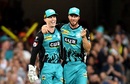 Jimmy Pierson and Chris Lynn share a light moment, Brisbane Heat v Perth Scorchers, BBL 2018-19, February 1, 2019