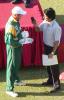 Shaun Pollock with the runners-up trophy talks to Rameez Raja, Morocco Cup, Final ODI at Tangiers, South Africa v Sri Lanka, 21 Aug 2002