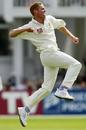 Shaun Pollock dismisses Marcus Trescothick late on the third day of the third Test between England and South Africa at Trent Bridge