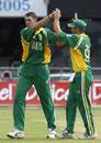 Andre Nel is congratulated on the wicket of Chris Gayle, West Indies v South Africa, 5th ODI, Trinidad, May 15