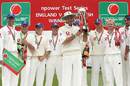 The England team stand with the series trophy after their innings and 27 run win at Durham, England v Bangladesh, 2nd Test, Chester-le-Street, June 5
