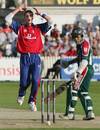 Chris Tremlett can't believe it as the hat-trick ball bounces on to the bail ... and off again, England v Bangladesh, NatWest Series, Trent Bridge, June 21, 2005