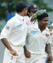 Rangana Herath celebrates with his teammates the dismissal of Shivnarine Chanderpaul, Sri Lanka v West Indies, 4th day, Kandy, July 25, 2005