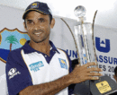 Marvan Atapattu holds the trophy after Sri Lanka defeated the West Indies by 240 runs, Sri Lanka v West Indies, 2nd Test, Kandy, July 25, 2005