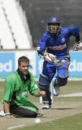Heath Streak is floored after attempting to field of his own bowling, Asia XI v Africa XI, Durban, August 20