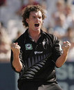 Kyle Mills celebrates the dismissal of Herschelle Gibbs, South Africa v New Zealand, 2nd ODI, Cape Town, October 28, 2005