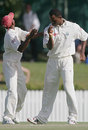 Marlon Samuels celebrates on his way to 5 for 87, Queensland v West Indians, Tour match, Allan Border Field, Brisbane, 3rd day, October 30, 2005