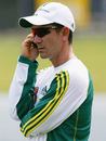 Justin Langer, nursing a cracked rib, talks on the phone during training, Allan Border Field, Brisbane, October 31, 2005 Justin Langer, nursing a cracked rib, talks on the phone during training, Allan Border Field, Brisbane, October 31, 2005