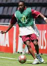 Dwayne Bravo shows off his soccer skills after the Hobart Test, Australia v West Indies, 2nd Test, Hobart, 5th day, November 21, 2005