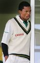 Makhaya Ntini solemnly surveys proceedings from the pavilion, Western Australia v South Africa, WACA, Perth, December 7, 2005
