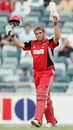 Mark Cosgrove raises his bat after reaching his century, Western Australia v South Australia, ING Cup, Perth, January 25 2006