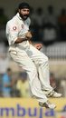 Monty Panesar leaps for joy after dismissing Rahul Dravid, India v England, 1st Test, Nagpur, March 5, 2006