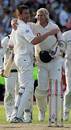 Matthew Hoggard and Ashley Giles celebrate victory at Trent Bridge, Nottingham, August 29, 2005