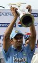Rahul Dravid holds the trophy aloft, India v England, 7th ODI, Indore, April 15 2006