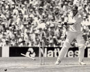 Chris Broad smashes over his stumps after being bowled, Australia v England,  Bicentenary Test, SCG, January 30, 1988
