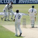Chris Read falls to Dimitri Mascarenhas, Hampshire v Nottinghamshire, County Championship, Rose Bowl, June 7, 2006