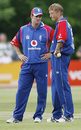 Furrowed brows: Andrew Strauss and Glen Chapple discuss tactics, Ireland v England, Stormont, June 13, 2006