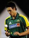 Mitchell Johnson made the most of the conditions to grab 4 for 11, India v Australia, 3rd match, DLF Cup, Kuala Lumpur, September 16, 2006