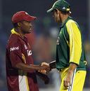 Post-match formalities for Brian Lara and Matthew Hayden, Australia v West Indies, DLF Cup, 4th match, September 18, 2006