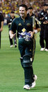 A delighted Brad Hodge leads Australia off, one short of a century, Australia v New Zealand, CB Series, 11th match, Melbourne, February 4, 2007