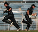 Maria Fahey and Helen Watson of New Zealand cross over for a single,New Zealand v India, ICC Quadrangular Tournament, Chennai, February 25, 2007