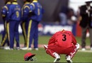 Top-scorer Grant Flower rues the fall of another wicket, 14th match: Sri Lanka  v Zimbabwe, World Cup, Worcester, May 22, 1999