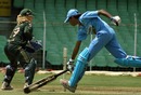 Goswami avoids a runout as wicketkeeper Purves looks on, India v Australia, Chennai, March 3, 2007