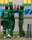 Maurice Ouma congratulates Hiren Varaiya on removing Chris Gayle, World Cup warm-up, West Indies v Kenya, Jamaica, March 5, 2007