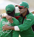 Ravi Shah congratulates Nehemiah Odhiambo on taking a catch, Kenya v Netherlands, 2007 World Cup warm-up, Trelawny Stadium, March 8, 2007