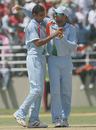 Munaf Patel, the pick of India's bowlers on the day, is congratulated by Yuvraj Singh, India v West Indies, World Cup warm up, Trelawny, Jamaica, March 9, 2007