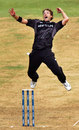 Daniel Vettori leaps in delight after holding a superb return catch to dismiss Ravi Shah, Kenya v New Zealand, Group C, St Lucia, March 20, 2007