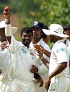 Muralitharan celebrates after reaching the milestone of 700 Test wickets, 
Sri Lanka v Bangladesh, The Asgiriya stadium, Kandy, July 14, 2007