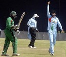 Pankaj Singh celebrates David Obuya's dismissal, Kenya v India A, 4th match, Nairobi, August 18, 2007 