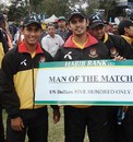 Nazimuddin, the Man of the Match, stands alongside Mohammad Ashraful (left) and Alok Kapali (right), Kenya v Bangladesh, 2nd match, Twenty20 Quadrangular, Nairobi, September 2, 2007