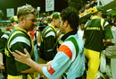 Shane Warne greets Sachin Tendulkar after India's victory in the final, Australia v India, Sharjah, April 24, 1998