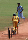 RP Singh gets one through the defences of Matthew Hayden, India v Australia, 5th ODI, Vadodara, October 11, 2007 
