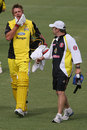 Matt Johnston leaves the field with a broken jaw after being hit by a wayward throw, South Australia v Western Australia, FR Cup, Adelaide, November 21, 2007