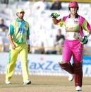 Stuart Law celebrates the win for Chennai Superstars as Chris Cairns looks on, Chandigarh Lions v Chennai Superstars, 9th match, Indian Cricket League, Panchkula, December 8, 2007