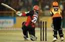 Darren Maddy is bowled while attempting a slog-sweep, Kolkata Tigers v Mumbai Champs, 13th match, Indian Cricket League, Panchkula, December 10, 2007