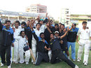 Delhi celebrate their win over Baroda, Baroda v Delhi, semi-final, Ranji Trophy Super League, Indore, 4th day, January 8, 2008 