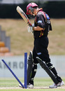Andrew Strauss is bowled by Bradley Scott for 39, on his debut for Northern Districts, Northern Distrcits v Otago, Hamilton, January 13, 2008