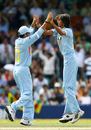 Ishant Sharma celebrates after getting Sanath Jayasuriya caught off a top edge, India v Sri Lanka, CB Series, 5th ODI, Canberra, February 12, 2008 
