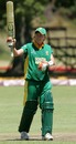 Cri-zelda Brits raises her bat after bringing up her hundred, South Africa women v Netherlands women, ICC Women's World Cup Qualifier, Stellenbosch, February 21, 2008