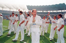 South Africa's Clive Rice leads his team back into international cricket, India v South Africa, first ODI, Calcutta, 10 November, 1991