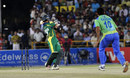Imran Nazir is bowled by Abdul Razzaq, Hyderabad Heroes v Lahore Badshahs, 1st final, Indian Cricket League, Panchkula, April 4, 2008