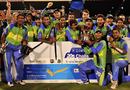 The Hyderabad Heroes pose with the trophy and winner's cheque, Hyderabad Heroes v Lahore Badshahs, Indian Cricket League, 2nd final, Hyderabad, April 6, 2008 