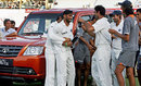 Team-mates congratulate Harbhajan Singh on winning the Man-of-the-Series award, India v South Africa, 3rd Test, Kanpur, 3rd day, April 13, 2008