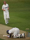 Matthew Hoggard winces after flooring Michael Carberry, Yorkshire v Hampshire, County Championship, April 24, 2007