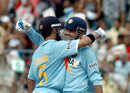 Gautam Gambhir and Virender Sehwag embrace each other, India v Pakistan, Kitply Cup, Mirpur, June 10, 2008